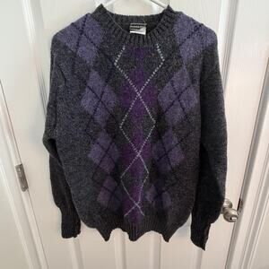Preswick & Moore Sweater Mens Medium Gray Argyle Shetland Wool Ireland academia